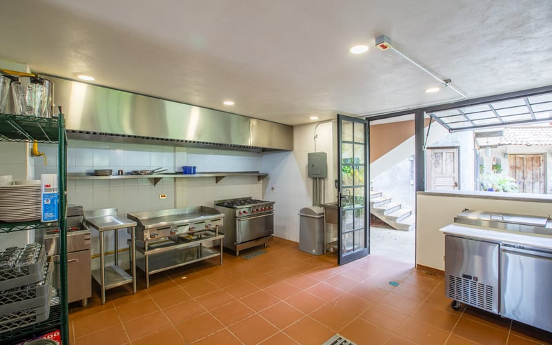 Kitchen opening to the courtyard